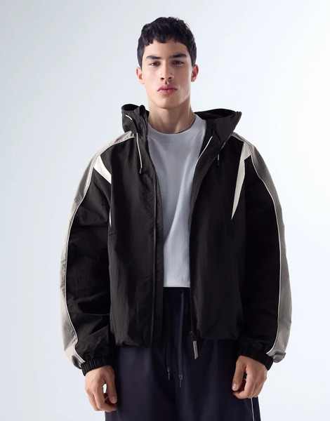  Bershka Colour Block Technical Jacket In Black 