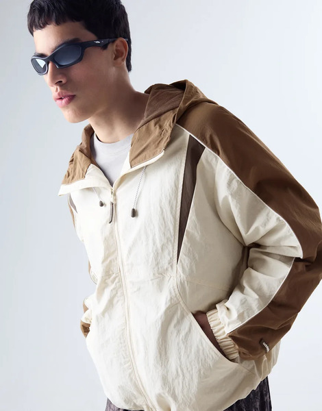  Bershka Colour Block Technical Jacket In Brown 
