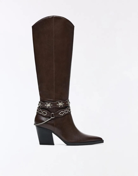  Bershka Cowboy Heel Boots In Brown 