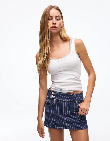  Bershka Denim Skort In Denim Blue 
