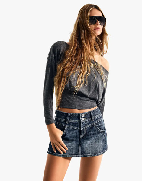  Bershka Denim Skort In Denim Blue 