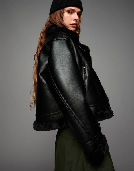  Bershka Double Faced Jacket In Black 