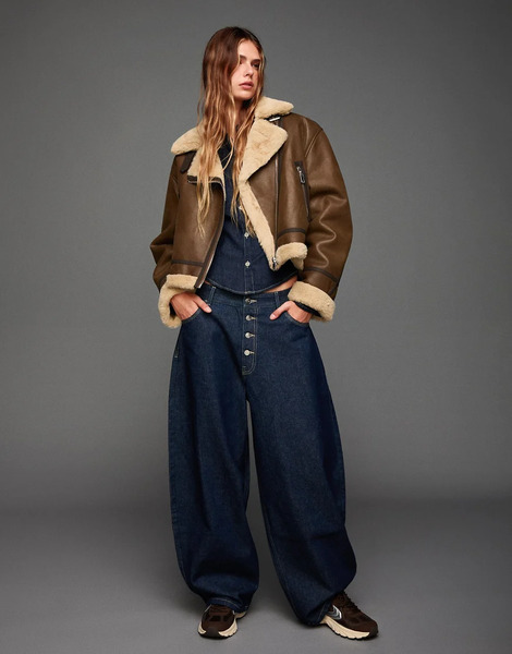  Bershka Double Faced Jacket In Brown 