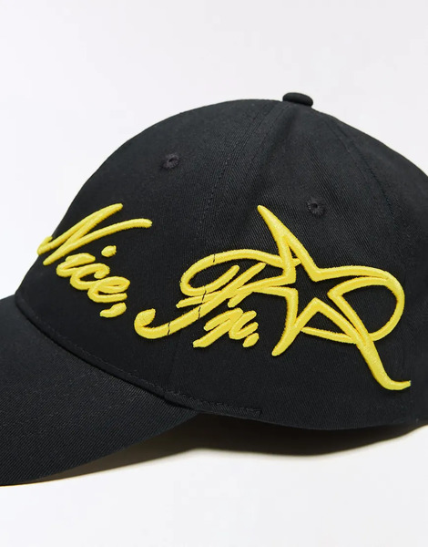  Bershka Embroidered Cap In Black 