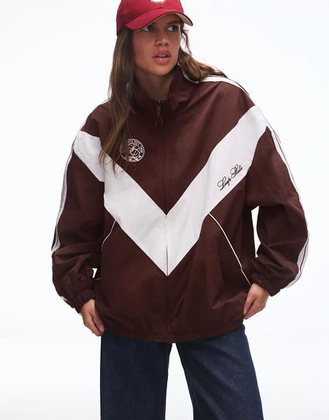  Bershka Embroidered Technical Jacket In Brown 