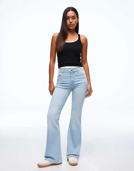  Bershka Flared Jeans In Light Bue Blue 