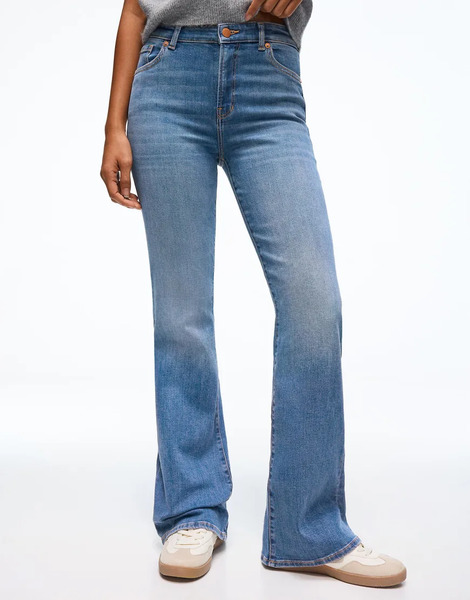  Bershka Flared Jeans In Mid Blue 