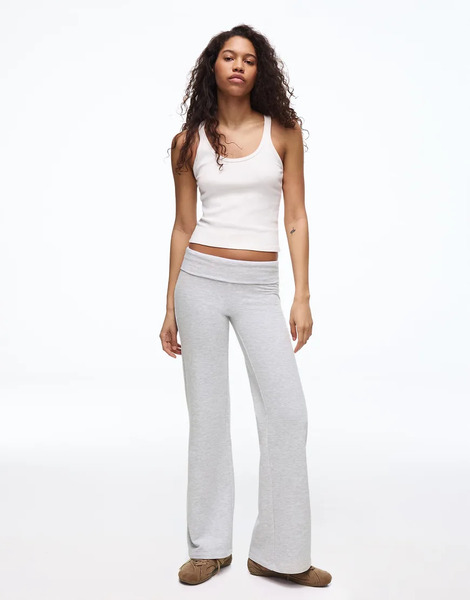  Bershka Flared Plush Trousers With Patch In Light Grey 