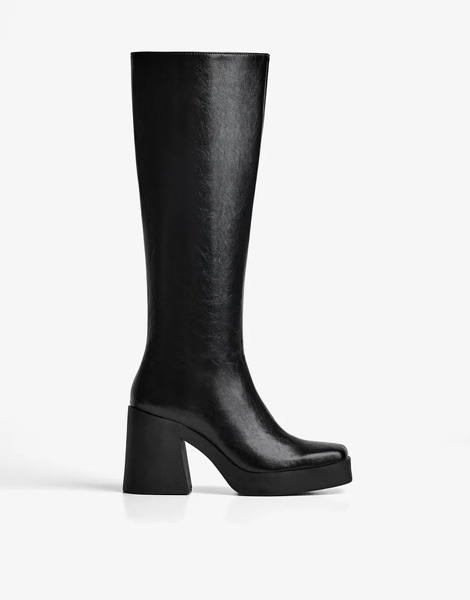  Bershka High Heel Platform Boots In Black 
