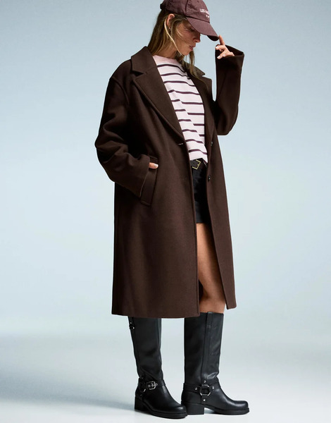  Bershka Long Soft Coat In Brown 