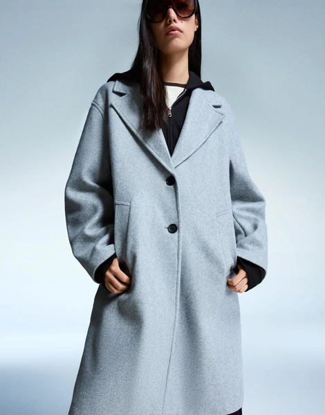  Bershka Long Soft Coat In Light Grey 