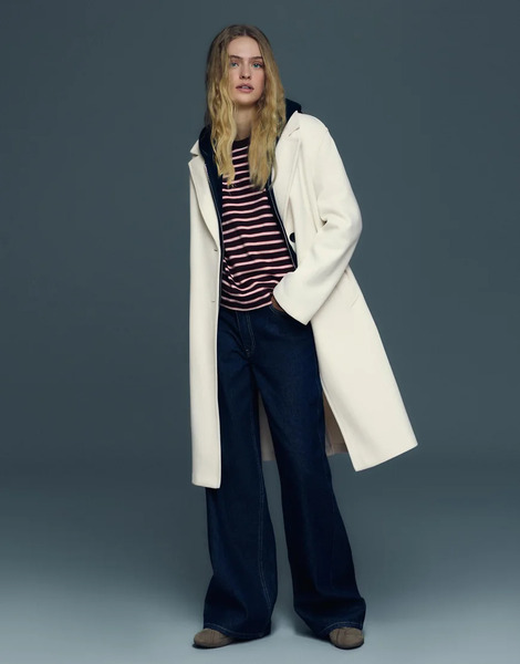  Bershka Long Soft Coat In White 