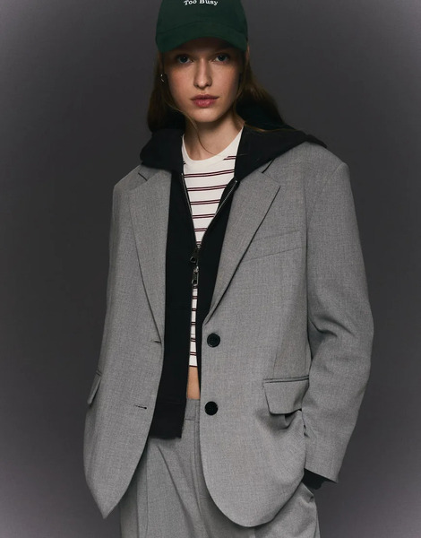  Bershka Oversize Blazer In Light Grey 