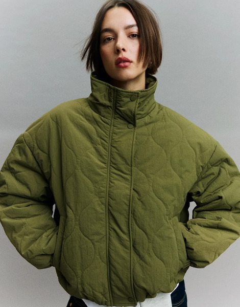  Bershka Padded Jacket In Khaki Green 