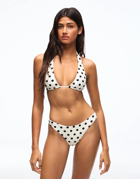  Bershka Polka Dot Bikini Briefs In Ecru White 