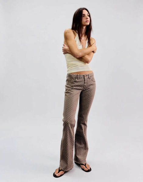  Bershka Polka Dot Bootcut Denim In Brown 