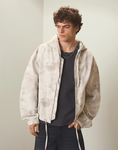  Bershka Printed Jacket In Grey 