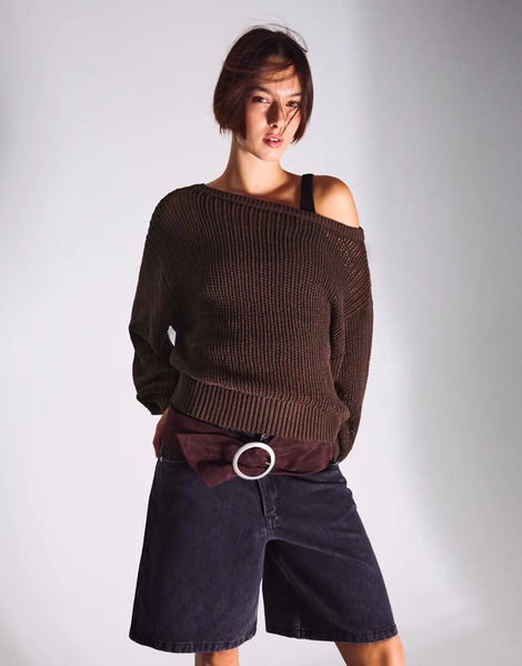  Bershka Rustic Openwork Jumper In Brown 