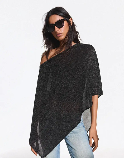  Bershka Shimmery Cape In Black 