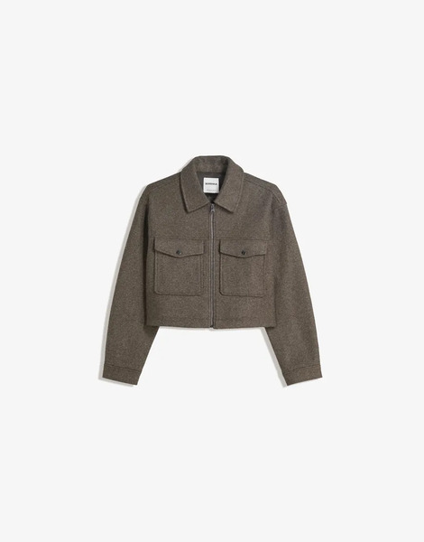 Bershka Soft Felt Texture Jacket In Brown 