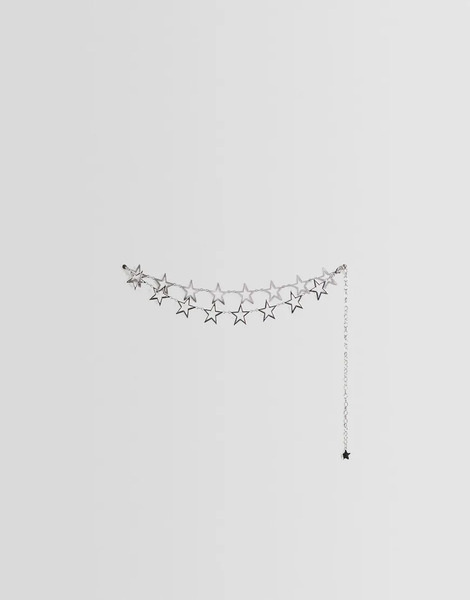 Bershka Star Belt In Silver 
