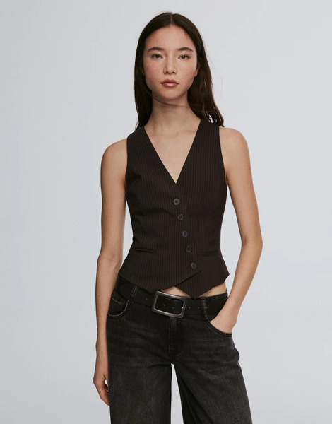 Bershka Striped Gilet In Brown 