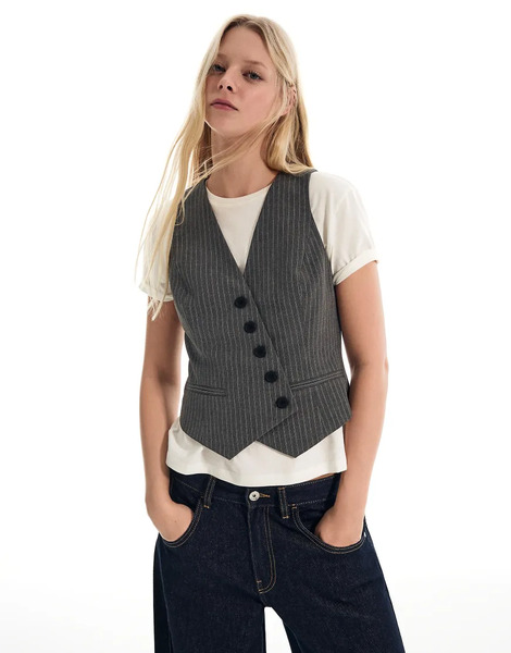  Bershka Striped Gilet In Grey 