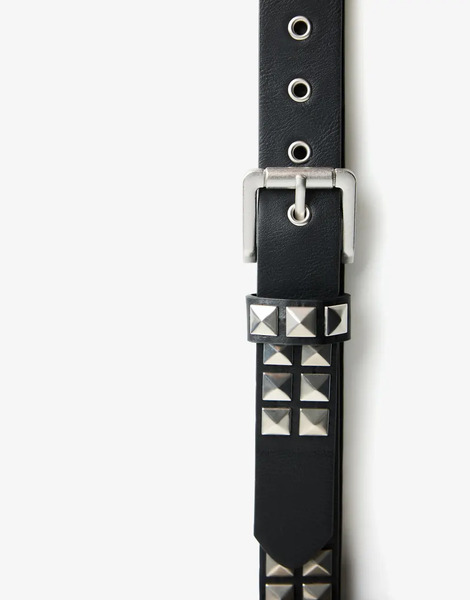  Bershka Studded Leather Effect Belt In Black 