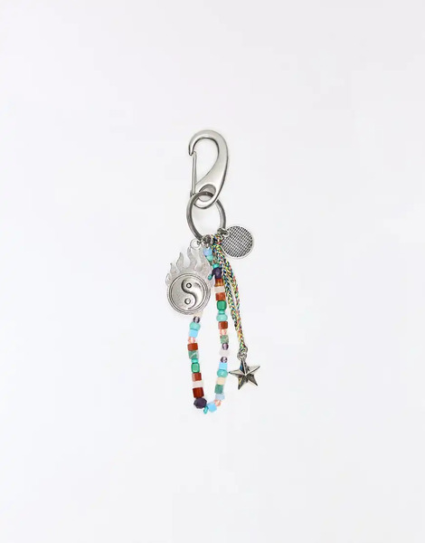  Bershka Summer Beaded Keyring In Black 