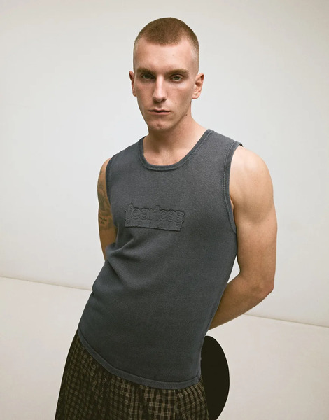 Bershka Washed Patch Vest Top In Grey & Black 