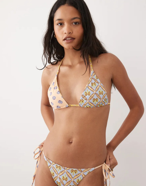  Billabong Shell Print Triangle Bikini Top In Pink Multi 