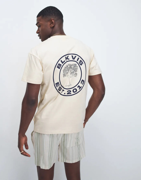  Blkvis Source T Shirt With Back Graphic In Cream Grey 