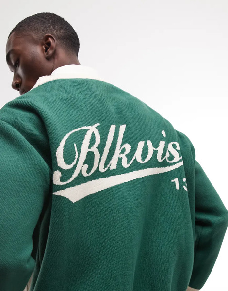  Blkvis Stripe Button Up Cardigan With Back Graphic In Green 