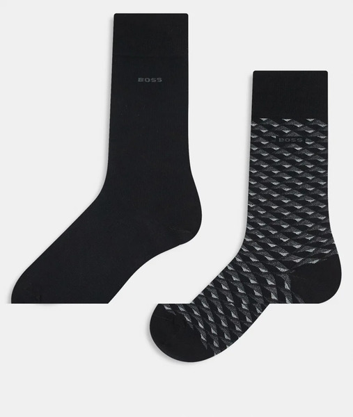  Boss Bodywear 2 Pack Check Crew Socks In Black 