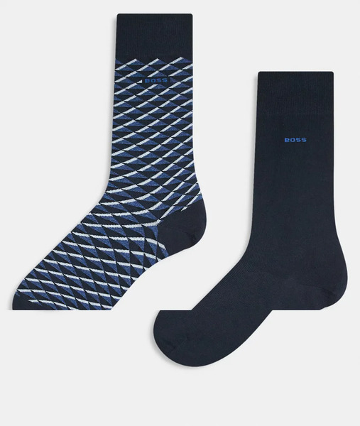  Boss Bodywear 2 Pack Check Crew Socks In Navy 