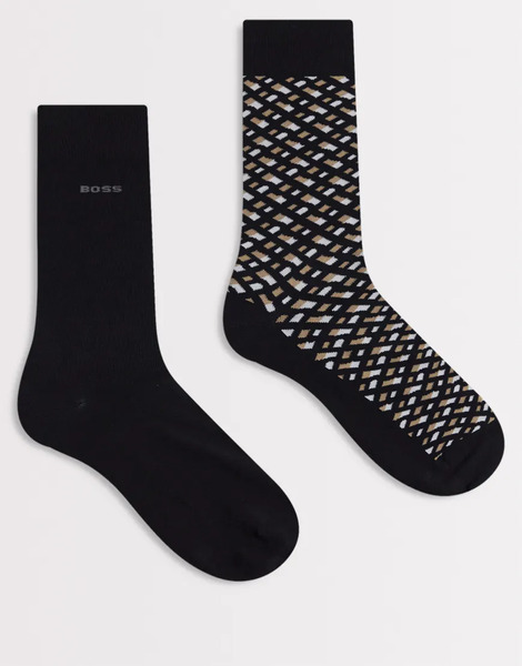  Boss Bodywear 2 Pack Monogram Crew Socks In Black 
