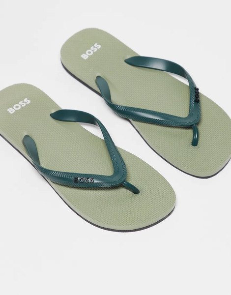  Boss Tracy Logo Flip Flops In Light Green 