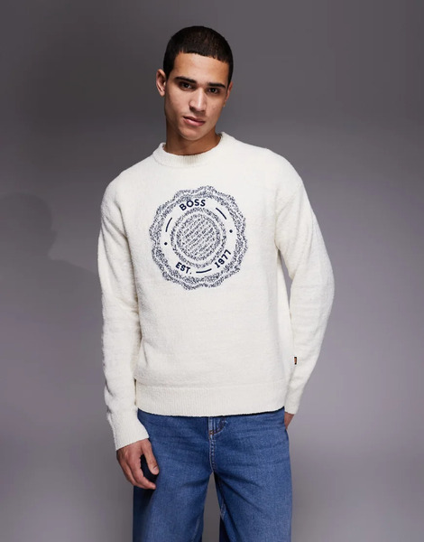  Boss Orange Kerbert Chest Print Crew Neck Jumper Neutral 
