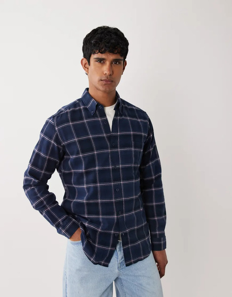  Boss Orange Rickert Checked Shirt In Navy 