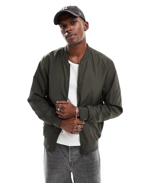 Brave Soul Bomber Jacket In Khaki Green 