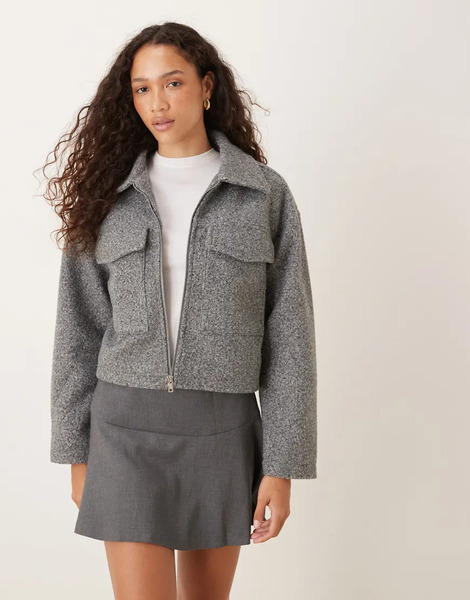  Brave Soul Boucle Faux Wool Jacket In Grey 
