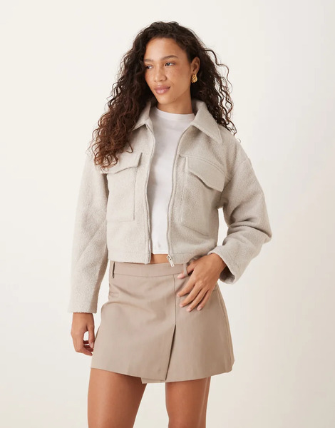  Brave Soul Boucle Faux Wool Jacket In Light Grey 