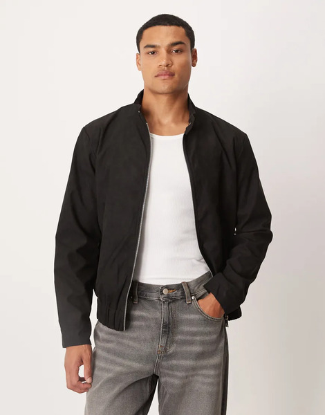  Brave Soul Faux Suede Bomber Jacket In Black 