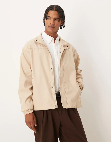  Brave Soul Funnel Neck Oversized Jacket In Stone Neutral 