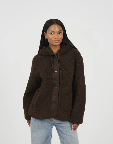  Brave Soul Hooded Fleece Jacket In Chocolate Brown 