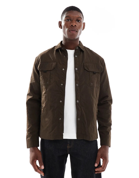  Brave Soul Lightweight Shacket In Chocolate Brown 