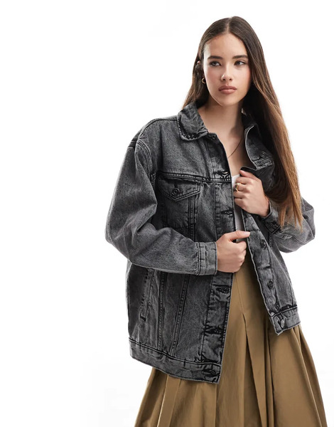  Brave Soul Oversized Denim Jacket In Grey 