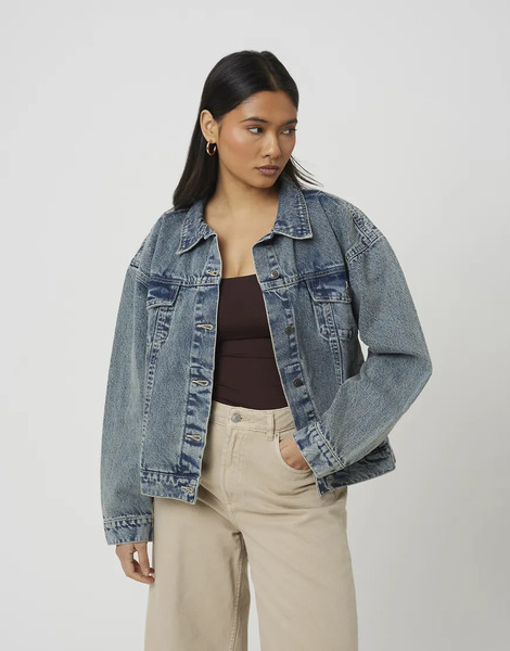  Brave Soul Oversized Denim Jacket In Mid Blue 