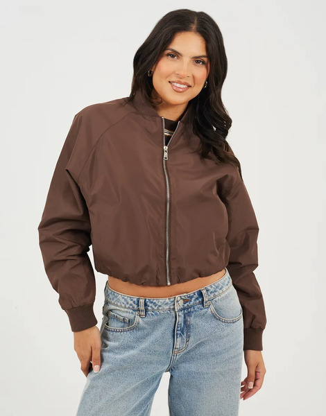  Brave Soul Oversized Sleeve Bomber Jacket In Chocolate Brown 