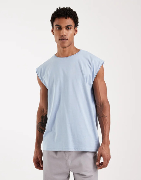  Brave Soul Oversized Tank Vest In Light Blue 